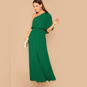 Shein Green Pleated One Shoulder Dress